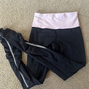 lululemon leggings with scrunch legs and pink waistband